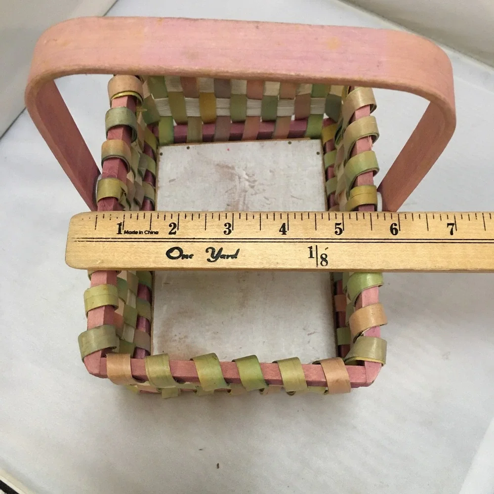 Woven Wood Basket Home Decor Small Multicolor Pastel Spring Swing Handle